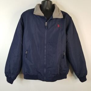 U.S. POLO‎ ASSN Jacket Men's XL Blue Fleece Lined Collar Full Zip Pockets Bomber